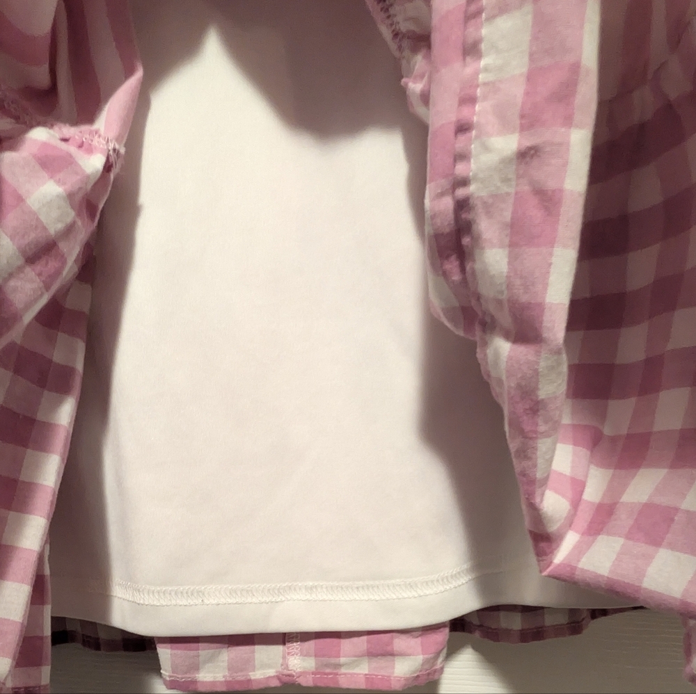 Entro Pink Mixed Stripe Gingham Tiered Flutter Sleeve Dress Small Romantic - Picture 9 of 10